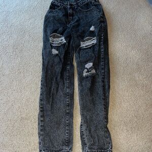 Black ripped denim mom jeans